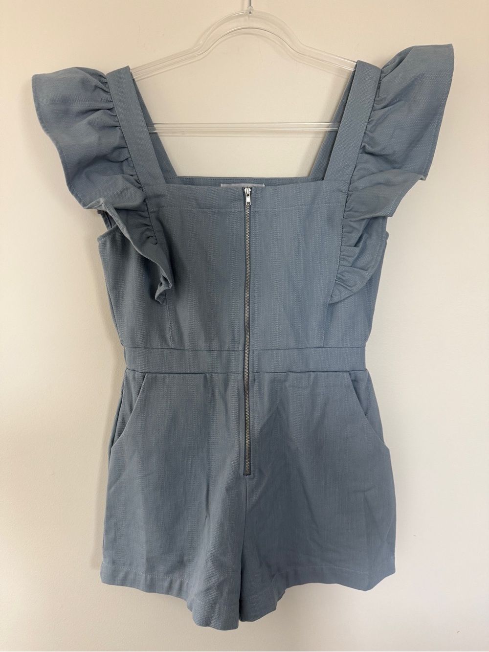 Baltic Born Dusty Blue Ruffle Sleeve Romper – Size Small
